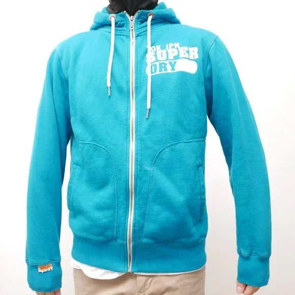 Superdry Japan Doubleblacklabel Destroyed Fleece Zip Hoodie - Turquoise - Size M - Picture 1 of 5